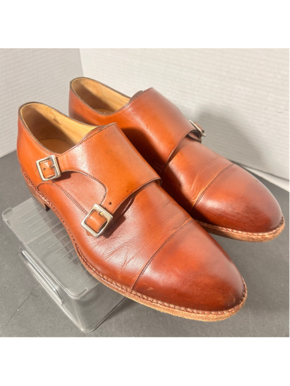 Men's Beckett Simonon Brown Leather Double Monk Strap Loafers 8.5 Quiet Luxury
